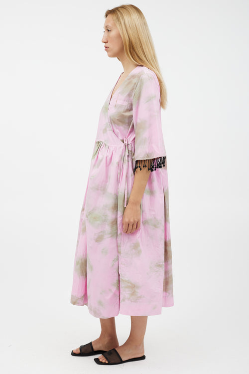 Ganni Pink & Green Tie Dye Wrap Dress
