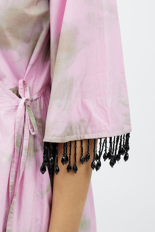 Ganni Pink & Green Tie Dye Wrap Dress