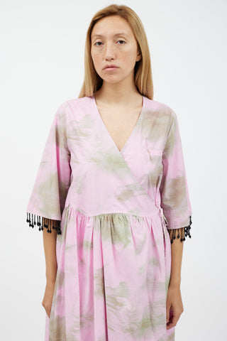 Ganni Pink & Green Tie Dye Wrap Dress