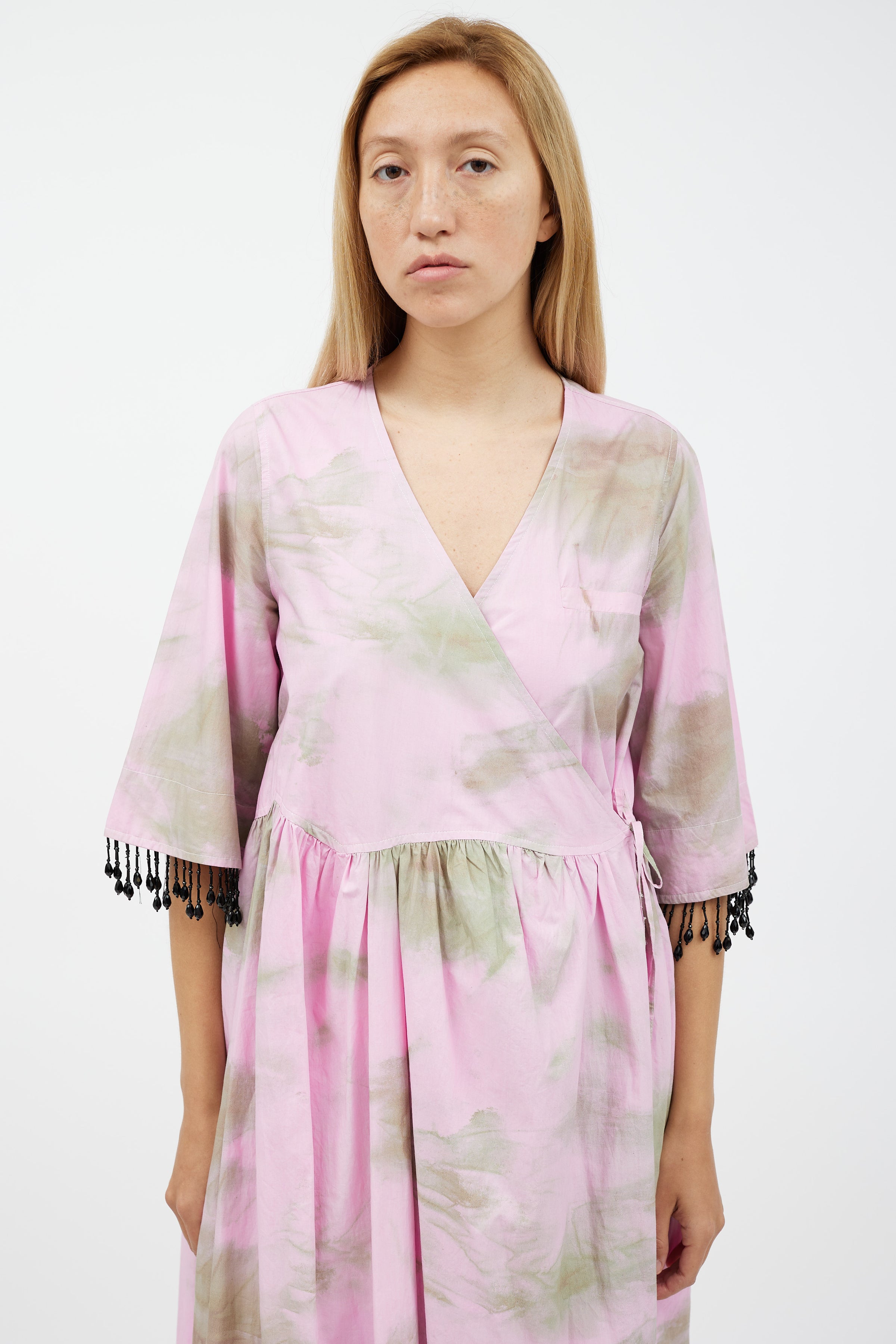 ganni pink dress Ganni // Pink & Green Tie Dye Wrap Dress – VSP Consignment