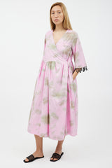 Ganni Pink & Green Tie Dye Wrap Dress