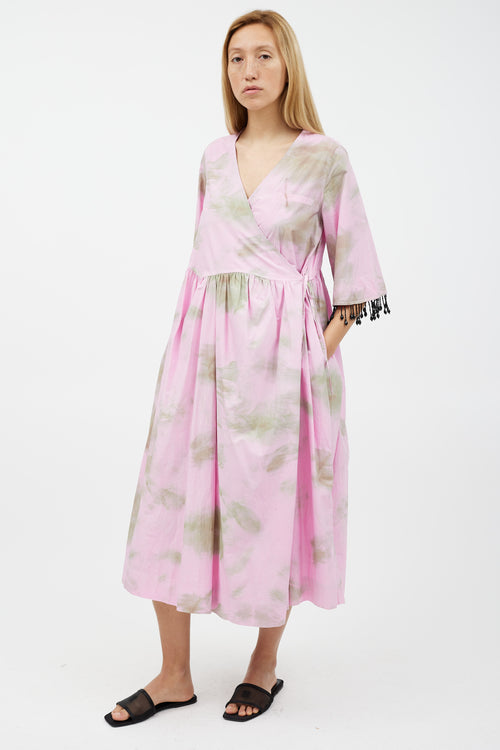 Ganni Pink & Green Tie Dye Wrap Dress