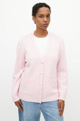 Ganni-Pink-Wool-Logo-Cardigan-