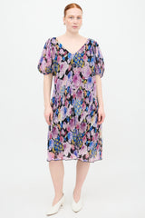 Ganni Pleated Georgette Floral Dress