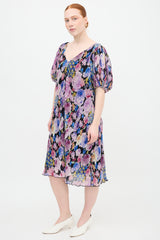 Ganni Pleated Georgette Floral Dress