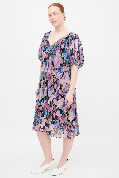 Ganni Pleated Georgette Floral Dress