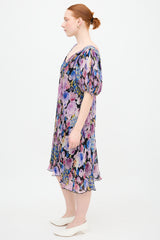 Ganni Pleated Georgette Floral Dress