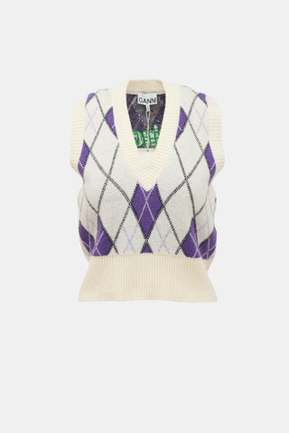 Ganni X Prince Wool Argyle Vest