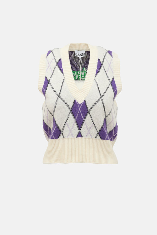 Ganni X Prince Wool Argyle Vest