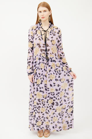 Ganni Purple Floral Maxi Dress