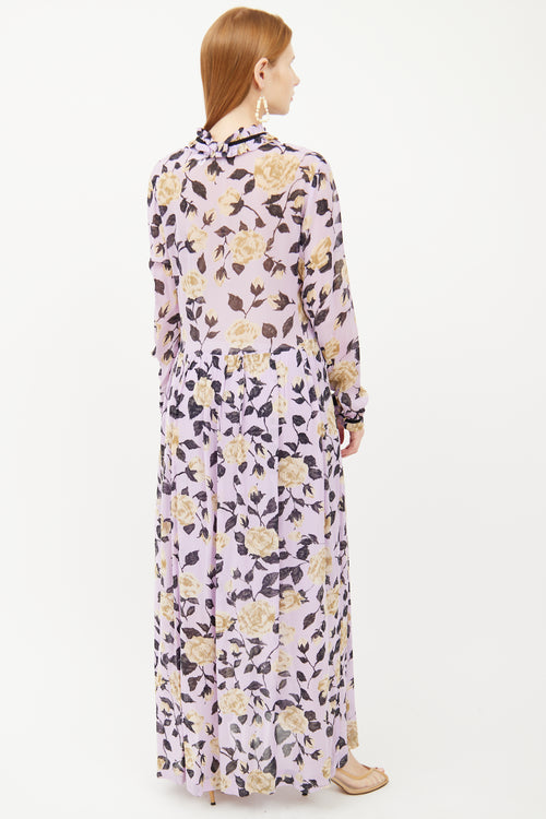 Ganni Purple Floral Maxi Dress