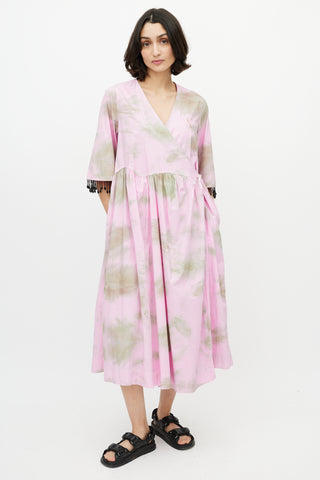 Ganni Re-Cut Pink & Green Wrap Dress