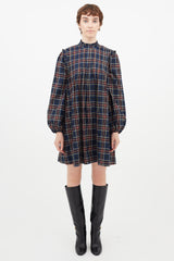 Ganni Red & Multicolour Pleated Plaid Dress
