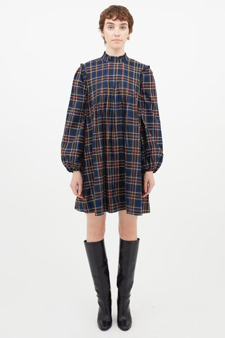 Ganni Red & Multicolour Pleated Plaid Dress
