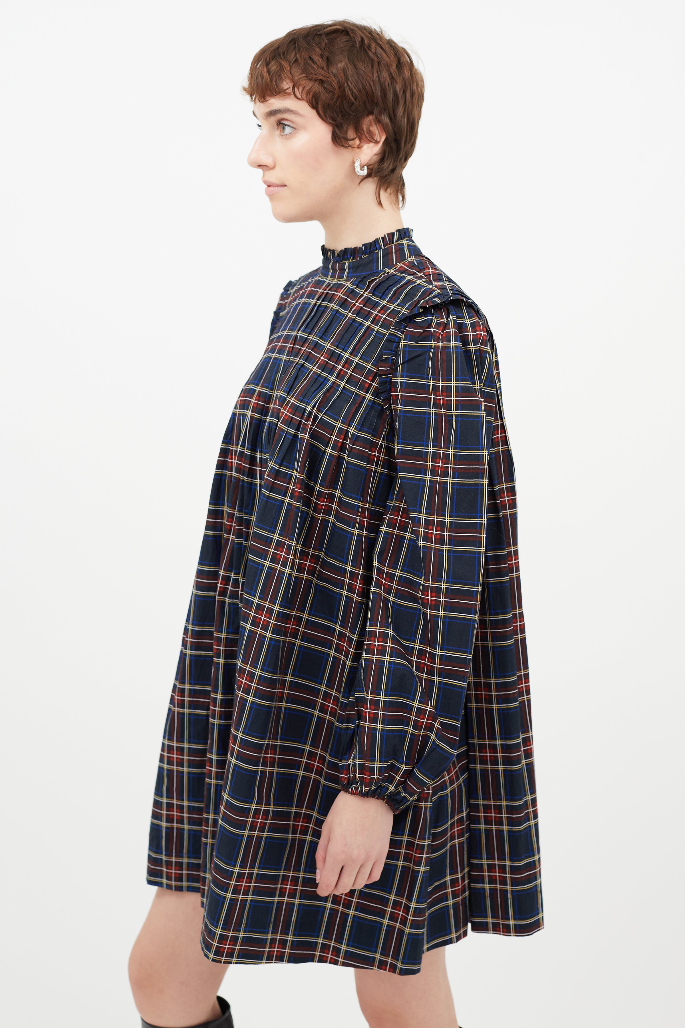 Ganni // Red & Multicolour Pleated Plaid Dress VSP Consignment Ganni // Red & Multicolour Pleated Plaid Dress VSP Consignment