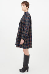 Ganni Red & Multicolour Pleated Plaid Dress