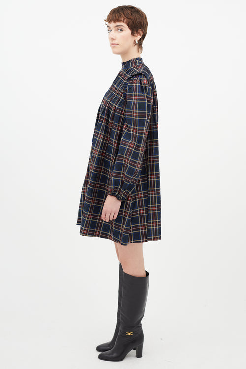 Ganni Red & Multicolour Pleated Plaid Dress