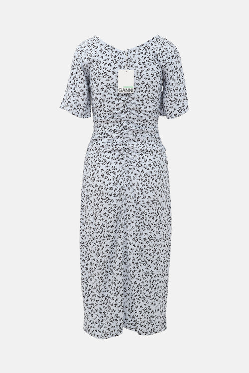 Ganni Ruched Floral Dress