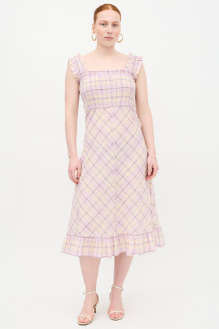 Ganni Seersucker Check Midi Dress