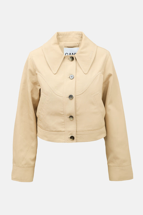 Ganni Twill Logo Cropped Jacket