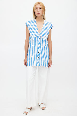 Ganni White & Blue Stripe Sleeveless Top