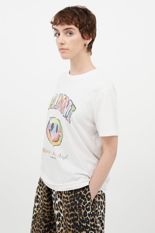 Ganni White & Multicolour Have A Nice Day T-Shirt