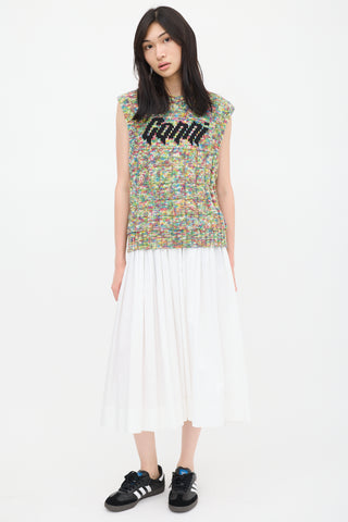 Ganni White & Multicolour Knit Logo Vest