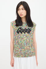 Ganni White & Multicolour Knit Logo Vest