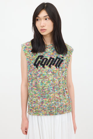 Ganni White & Multicolour Knit Logo Vest