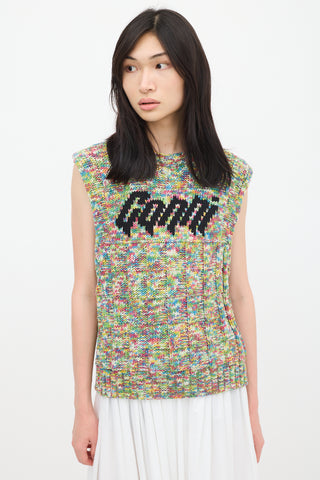 Ganni White & Multicolour Knit Logo Vest