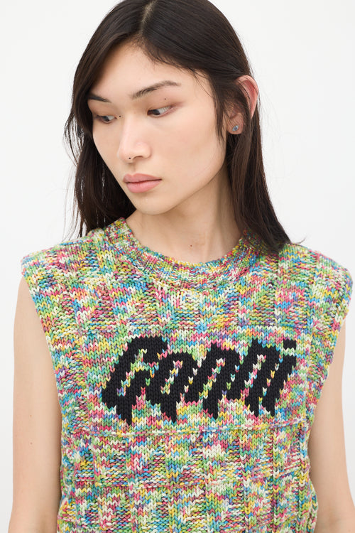 Ganni White & Multicolour Knit Logo Vest