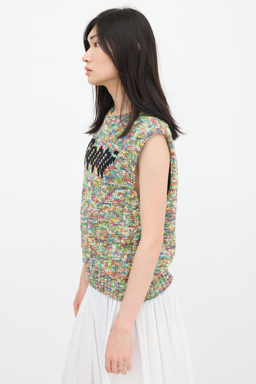 Ganni White & Multicolour Knit Logo Vest