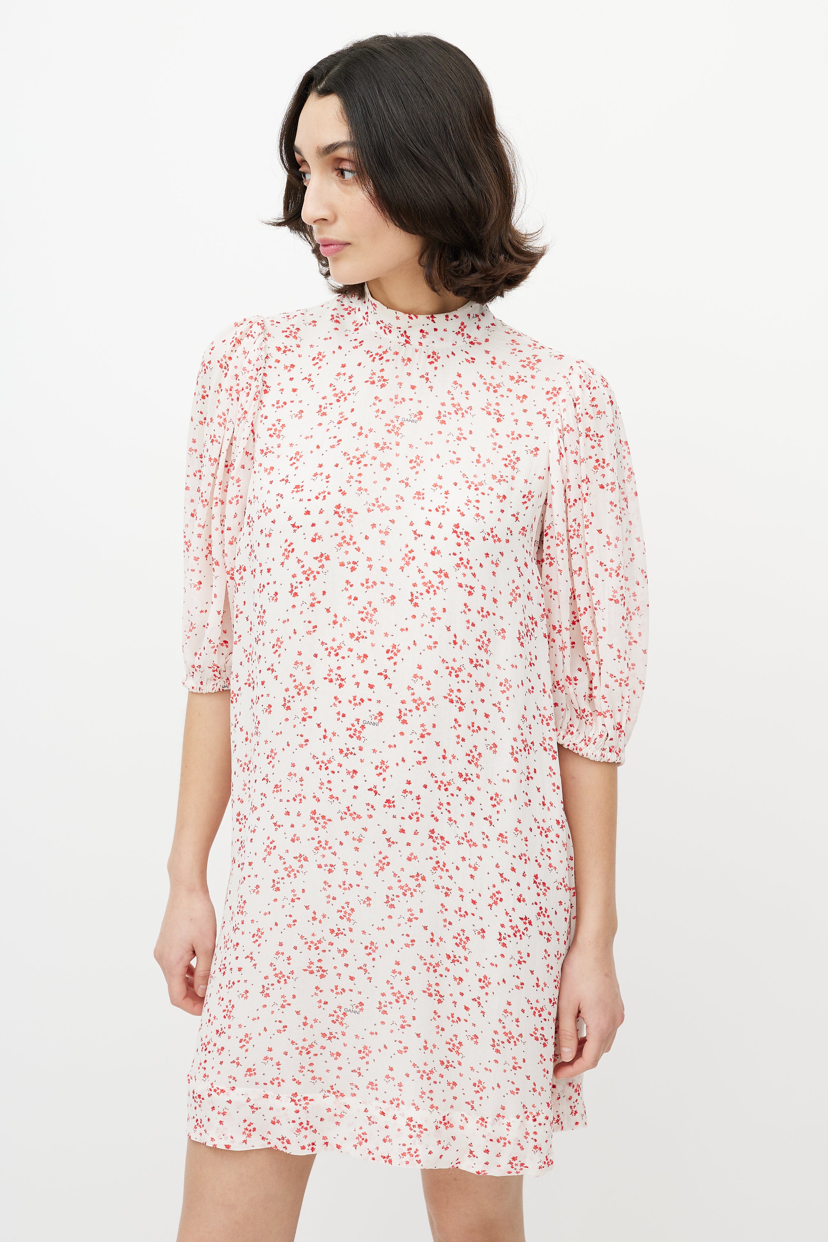 ganni red and white dress Barbados Cherry Stripe Cotton Mini Bow Tie Dress