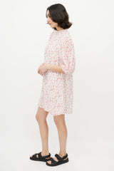 Ganni Red & White Floral Puff Sleeve Dress