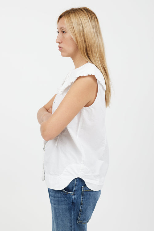 Ganni White Ruffle Collar Sleeveless Shirt
