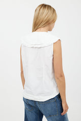 Ganni White Ruffle Collar Sleeveless Shirt