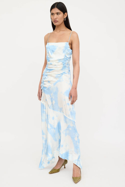 Satin Tie Dye Ruched Dress