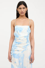 Ganni Satin Tie Dye Ruched Dress