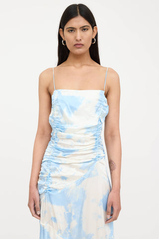 Ganni Satin Tie Dye Ruched Dress