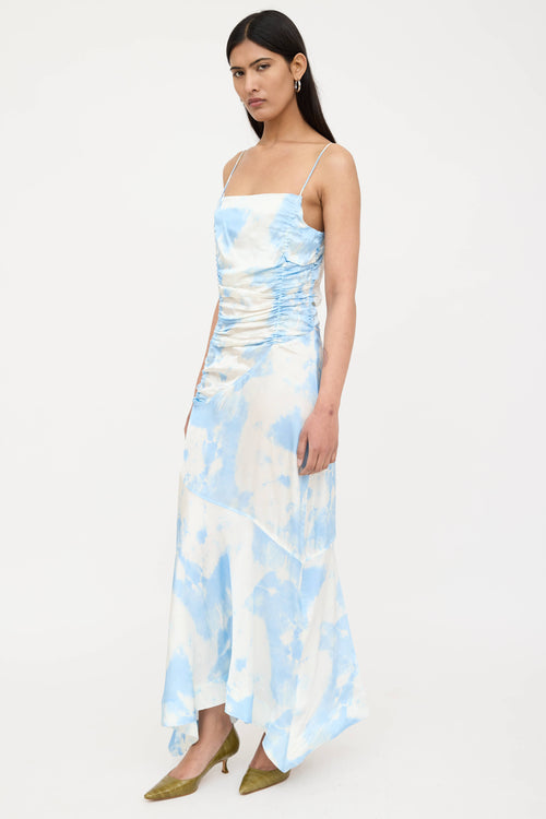Satin Tie Dye Ruched Dress
