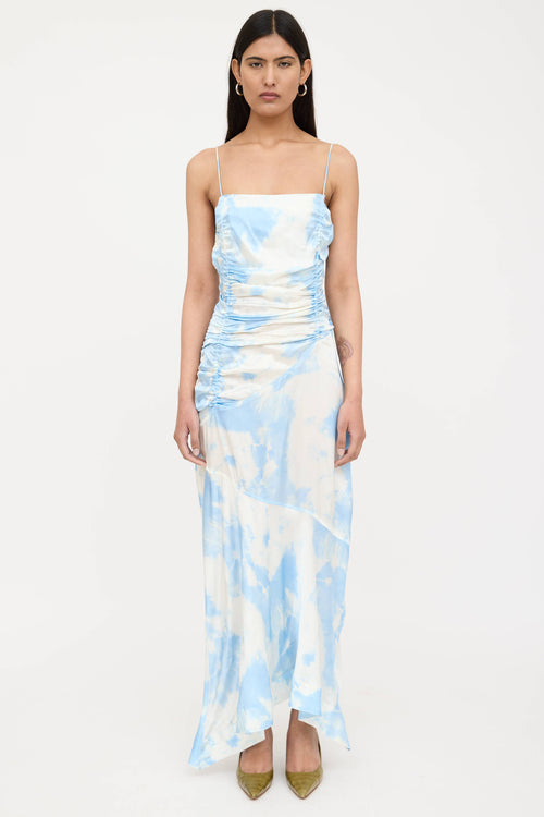 Satin Tie Dye Ruched Dress