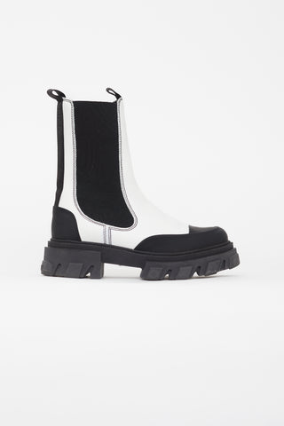 Ganni White & Black Leather Chelsea Boot