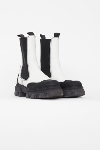 Ganni White & Black Leather Chelsea Boot