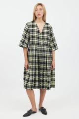 Ganni Yellow & Black Plaid Midi Dress