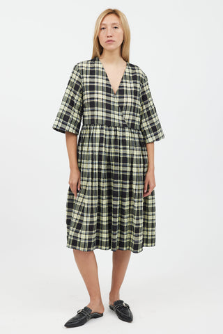 Ganni Yellow & Black Plaid Midi Dress