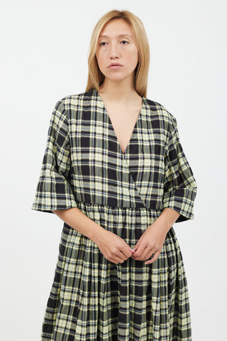 Ganni Yellow & Black Plaid Midi Dress