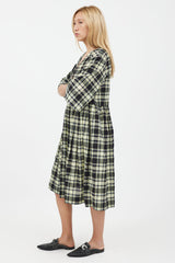 Ganni Yellow & Black Plaid Midi Dress