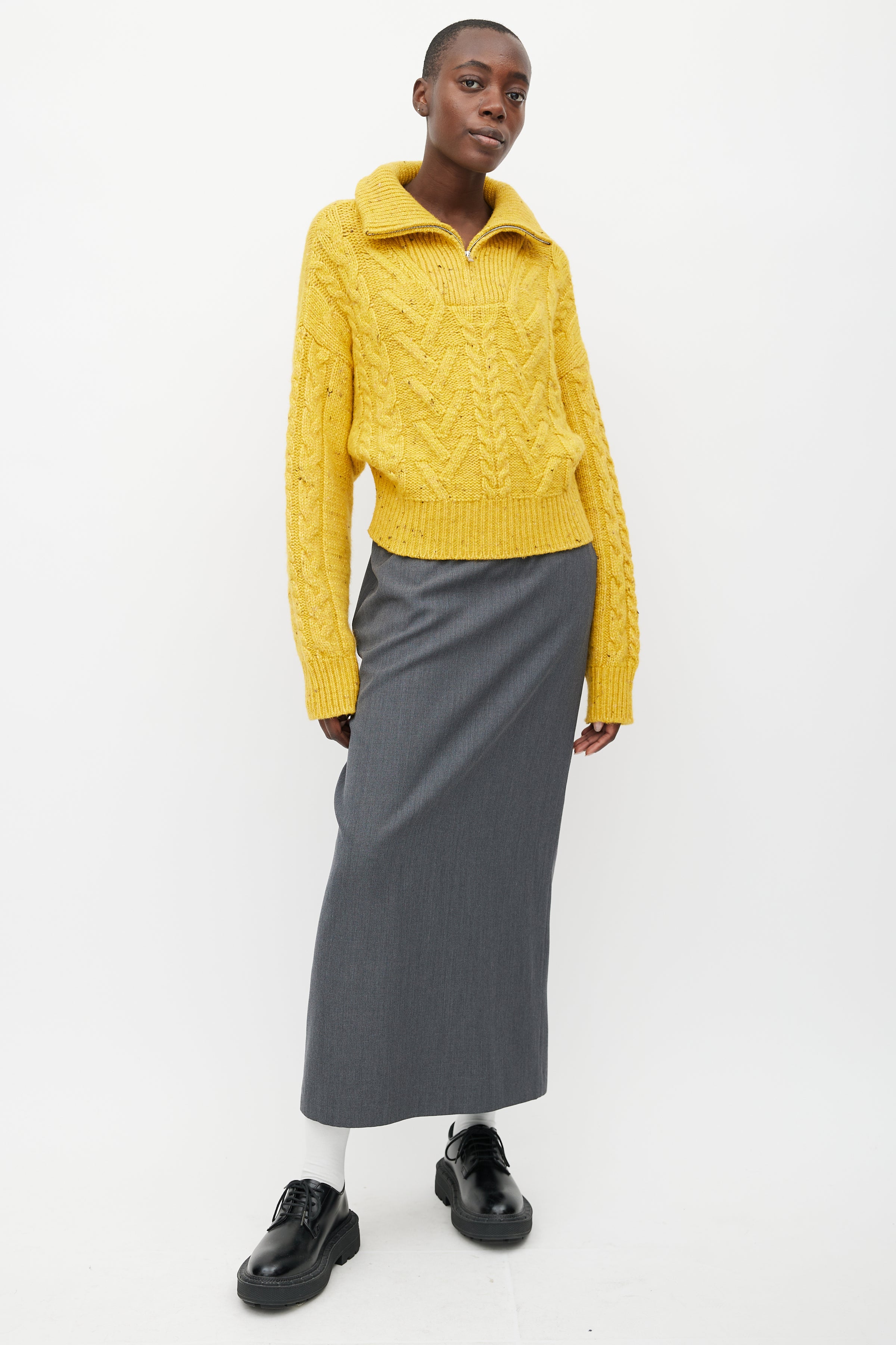 ganni yellow knit dress GANNI, Boucl-kit organic cotton-blend midi