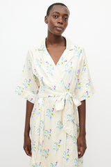 Ganni Yellow & Multicolour Crinkled Belted Wrap Dress
