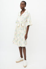 Ganni Yellow & Multicolour Crinkled Belted Wrap Dress